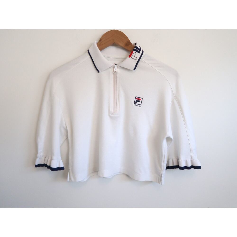 3.1 PHILLIP LIM X FILA Crop Polo Shirt Top Zip Ruffle Short Sleeve Saks M $250